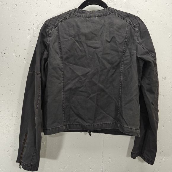 Gap Womens Black Quilted Denim Moto Bomber Jacket Size 10 - Picture 6 of 10